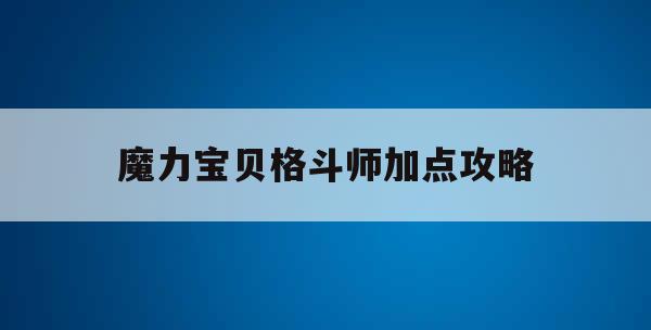 魔力宝贝格斗师加点攻略