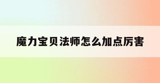 魔力宝贝法师怎么加点厉害